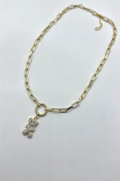 Kadın Kolye Özel Seri Elips Geçme Zincir Halka Detay Full Zirkon Teddy Kolye