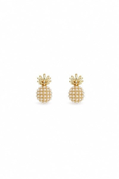 Kadın Küpe 14k Gold Renk İncili Ananas Premium Minimal Kararmaz Küpe