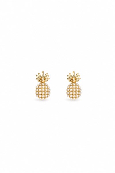 Kadın Küpe 14k Gold Renk İncili Ananas Premium Minimal Kararmaz Küpe