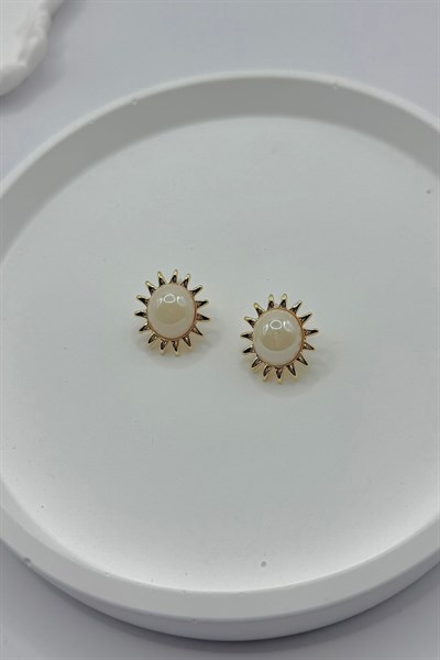Kadın Küpe 2 cm İnci Detay Küçük Güneş Küpe