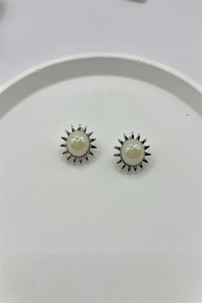 Kadın Küpe 2 cm İnci Detay Küçük Güneş Küpe