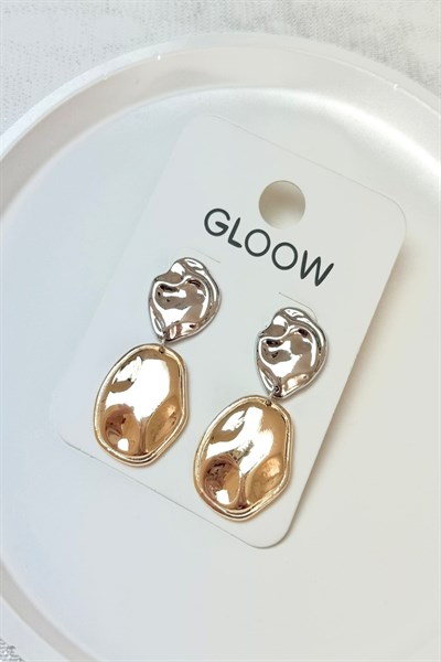 Kadın Küpe 5cm İki Oval Ezme Detay Kadın Küpe 