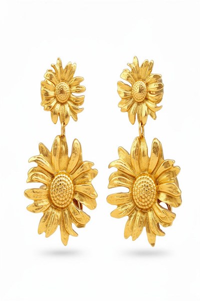 Kadın Küpe 6 cm İki Ayçiçeği Sallantı Küpe