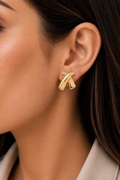 Kadın Küpe Düz Plaka Çarpı Model 2cm Küpe