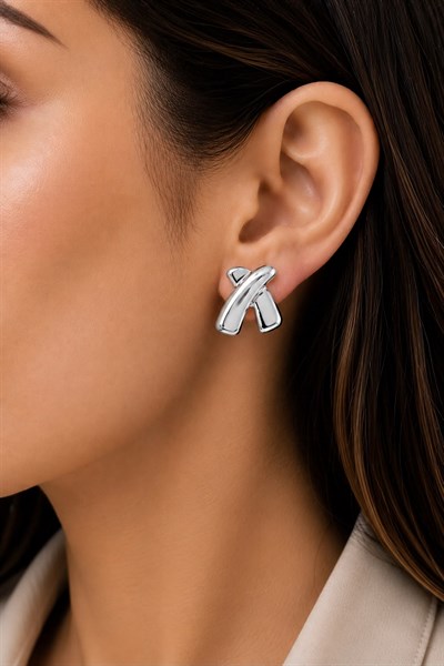 Kadın Küpe Düz Plaka Çarpı Model 2cm Küpe