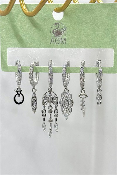 Kadın Küpe İthal Full Zirkon Seri 6lı Düş Kapanı Model Kararmaz Küpe
