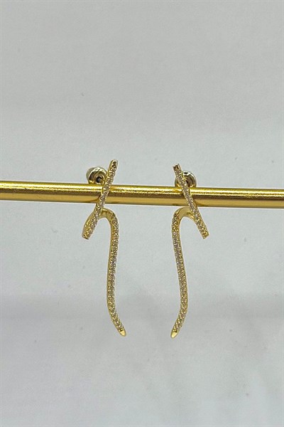 Kadın Küpe İthal Özel Seri Zirkon Taş Şimşek İp Model Kararmaz Küpe