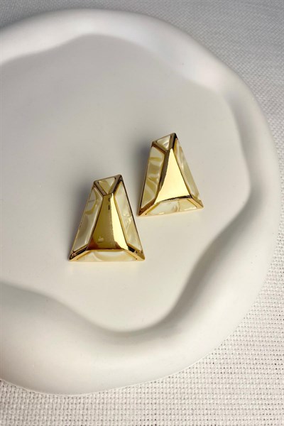 Kadın Küpe İthal Zirkon Çift Renk Gold Detay Üçgen Kararmaz Küpe