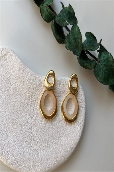 Kadın Küpe İthal Zirkon Renkli Sedef İki Yuvarlak Sallantı Model Kararmaz Küpe