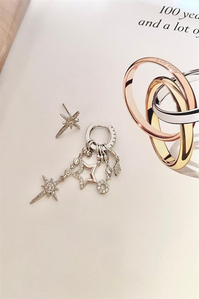 Kadın Küpe İthal Zirkon Taş Kutup Yıldızı Sallantı Model Kararmaz Küpe