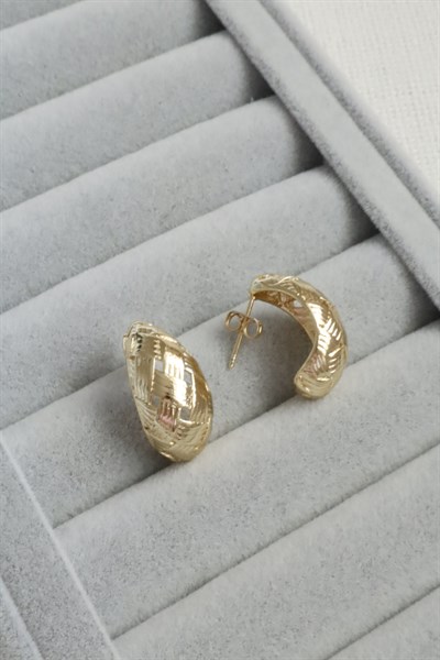 Kadın Küpe Kararmaz 14k Renk Vip Seri Ekose Desen Damla Model 2cm Küpe