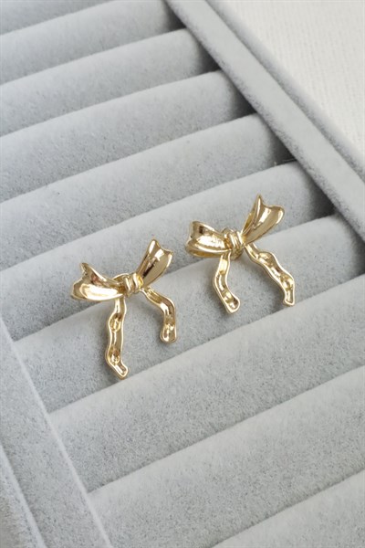 Kadın Küpe Kararmaz 14k Renk Vip Seri Zarif Model Kurdele 2cm Küpe 