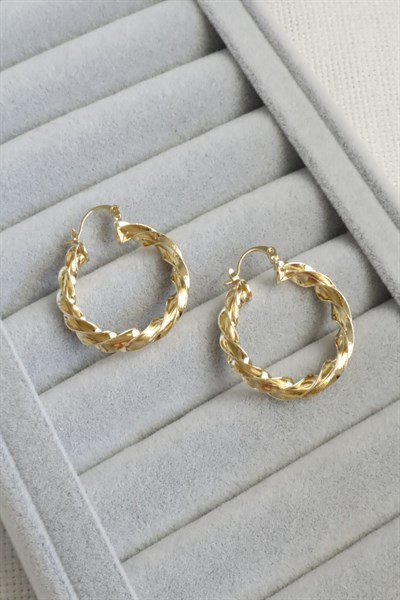 Kadın Küpe Kararmaz 14k Renk Vip Seri Detay Burgu Halka 3cm Küpe 
