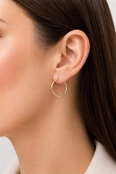 Kadın Küpe Kararmaz 14k Renk Vip Seri İnce 2,5cm Halka Küpe