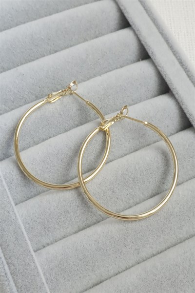 Kadın Küpe Kararmaz 14k Renk Vip Seri İnce Halka 4cm Küpe