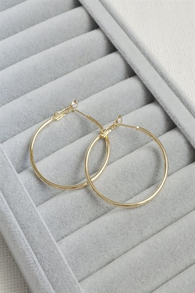 Kadın Küpe Kararmaz 14k Renk Vip Seri İnce Halka 4cm Küpe