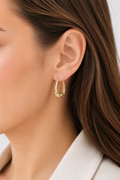 Kadın Küpe Kararmaz 14k Renk Vip Seri Krater U Model 2cm Halka Küpe