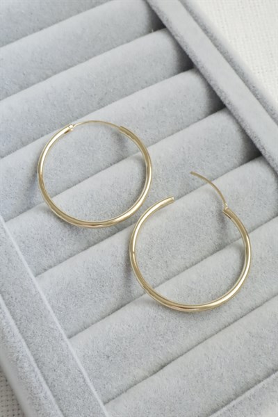 Kadın Küpe Kararmaz 14k Renk Vip Seri İnce 2,5cm Halka Küpe