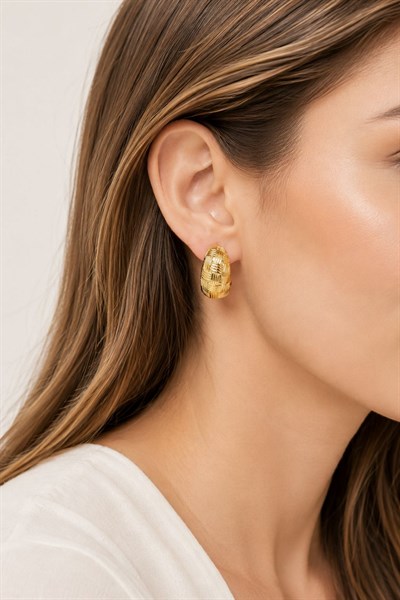 Kadın Küpe Kararmaz 14k Renk Vip Seri Ekose Desen Damla Model 2cm Küpe