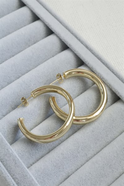 Kadın Küpe Kararmaz 14k Renk Vip Seri Boru Yarım Halka 4cm Küpe