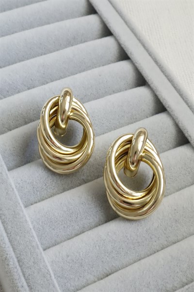 Kadın Küpe Kararmaz 14k Renk Vip Seri Vintage İç İçe Küpe