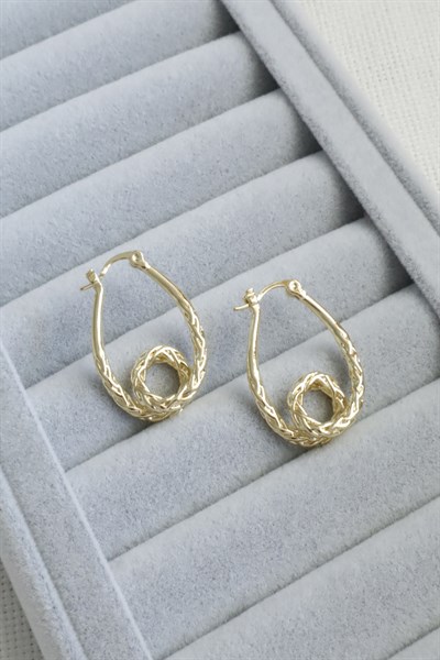 Kadın Küpe Kararmaz 14k Renk Vip Seri Damla Döngülü Model 3cm Küpe