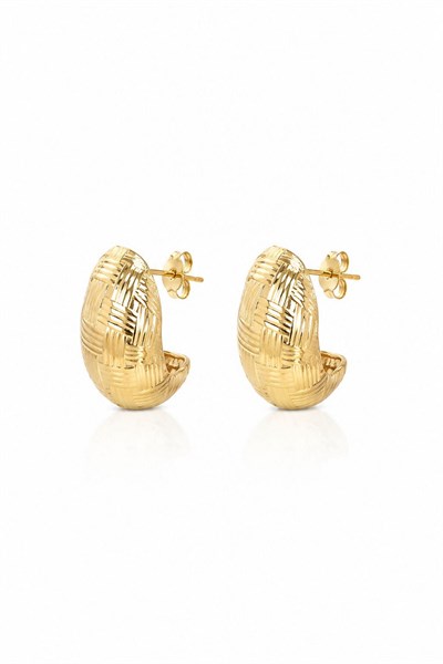 Kadın Küpe Kararmaz 14k Renk Vip Seri Ekose Desen Damla Model 2cm Küpe