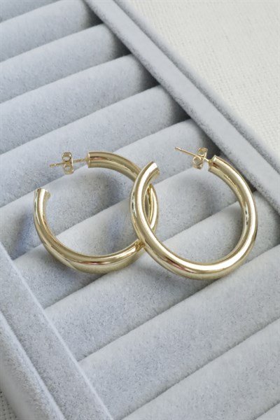 Kadın Küpe Kararmaz 14k Renk Vip Seri Boru Yarım Halka 4cm Küpe