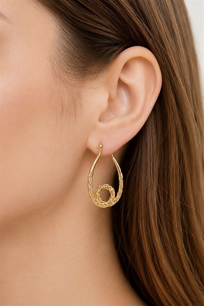 Kadın Küpe Kararmaz 14k Renk Vip Seri Damla Döngülü Model 3cm Küpe