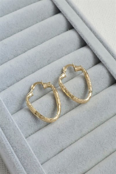 Kadın Küpe Kararmaz 14k Renk Vip Seri Dokulu Oval Modern Form 3cm Halka Küpe