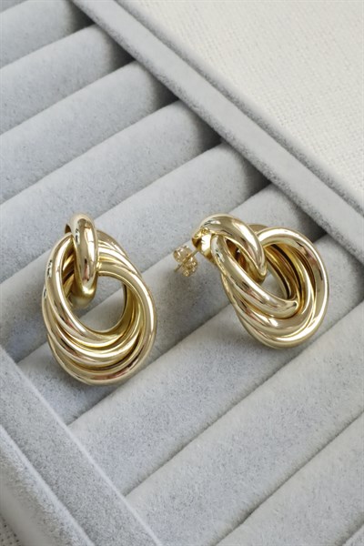 Kadın Küpe Kararmaz 14k Renk Vip Seri Vintage İç İçe Küpe