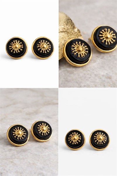Kadın Küpe Vintage Düğme Model Gold Sun Küpe