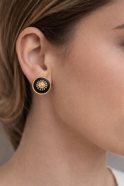 Kadın Küpe Vintage Düğme Model Gold Sun Küpe