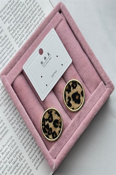 Kadın Küpe Vip Seri İthal Zirkon Leopar Desen Yuvarak Model Kararmaz Küpe