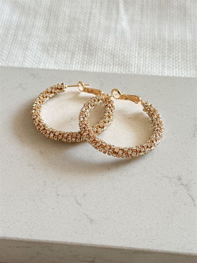 Kadın Özel Seri Kararmaz Full Zirkon Taş Tırtıklı Halka Küpe 3.5cm