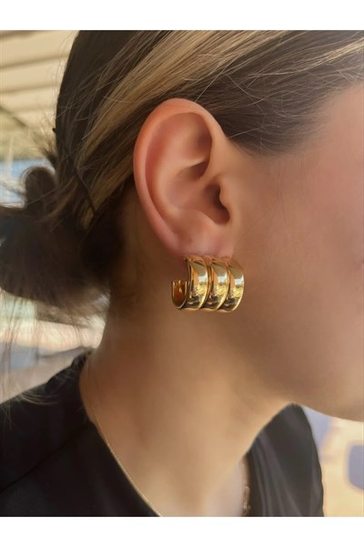 Kadın Özel Seri Üç Bombeli Kararmaz İthal Küpe