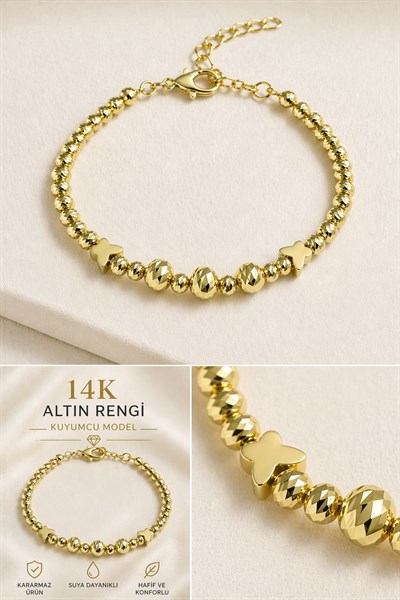Kadın Trend 14K Gold Dorika Işıltısı Kelebek Detay Bileklik
