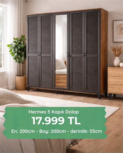 5 Kapılı Aynalı Dolap Atlantik Çam / Antrasit