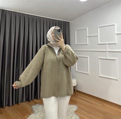 Fermuarlı Hırka Bej
