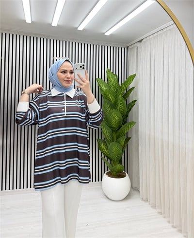 Yuna Sweat Bej Mavi Geçişli