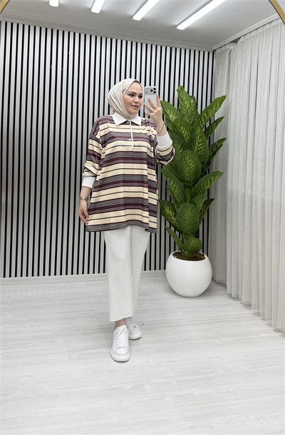 Yuna Sweat Bej Mürdüm Geçişli