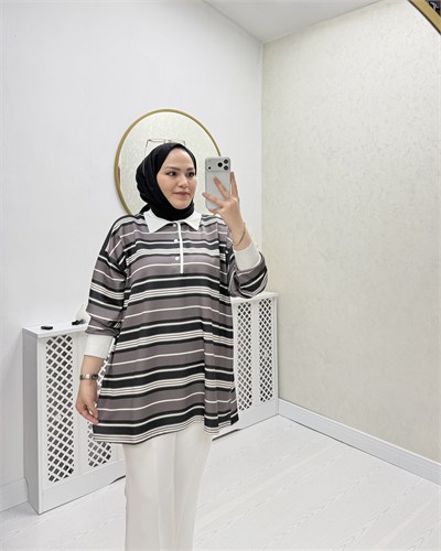 Yuna Sweat Gri Siyah Geçişli
