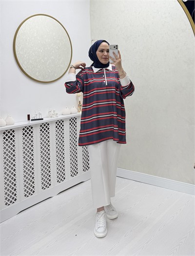 Yuna Sweat Kırmızı Siyah Geçişli