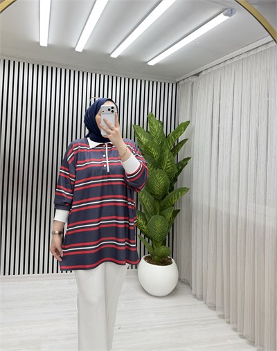 Yuna Sweat Kırmızı Siyah Geçişli