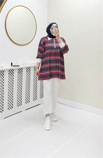 Yuna Sweat Kırmızı Siyah Geçişli