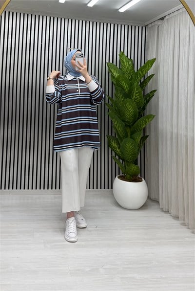 Yuna Sweat Siyah Mavi Geçişli