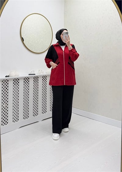 Ayşim Takım Kırmızı Siyah