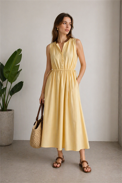 Orjinal Model Deri Yaka Detaylı Maxi Elbise