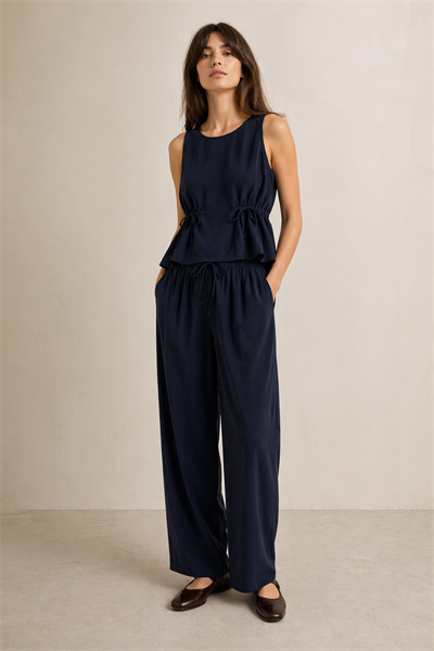 Orjinal Model Lacivert Bluzlu Belden Büzgülü Alt Üst Takım