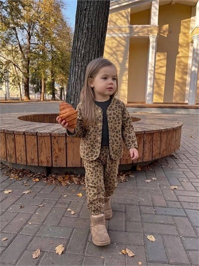 LEOPAR DESENLİ CEKETLİ JOGGER PANTOLON 3 LÜ TAKIM